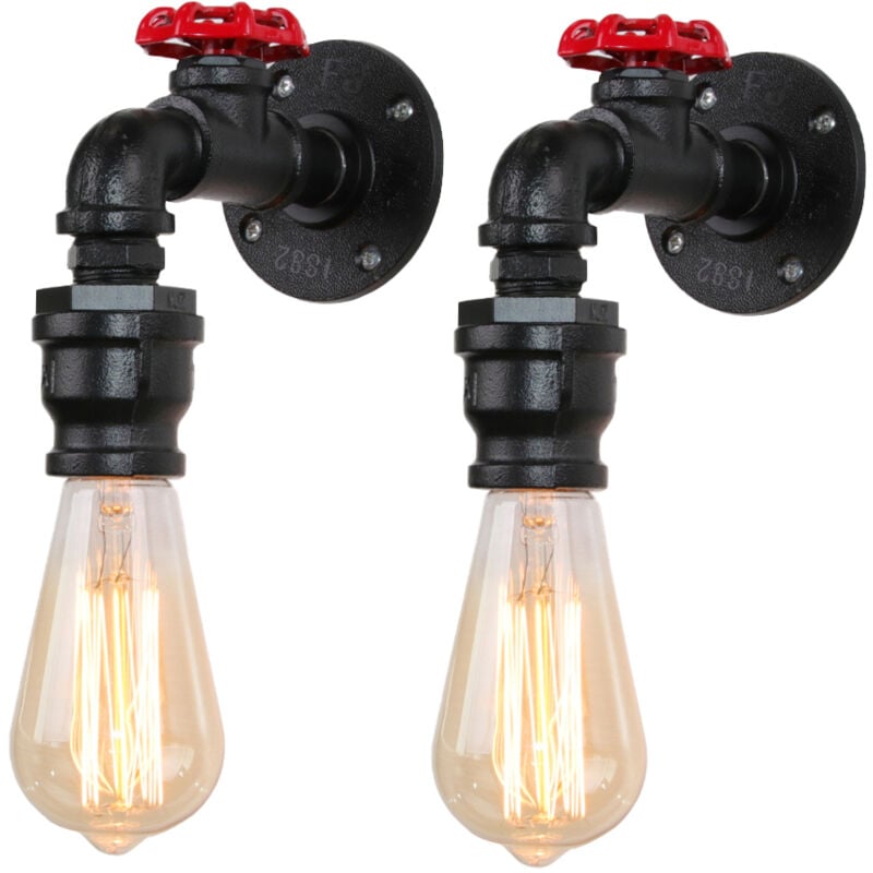2X Lampe Murale Rétro En Métal Applique D'Intérieur Vintage Applique Murale Créative Pour Couloir, Loft, Chambre à Coucher, Noir