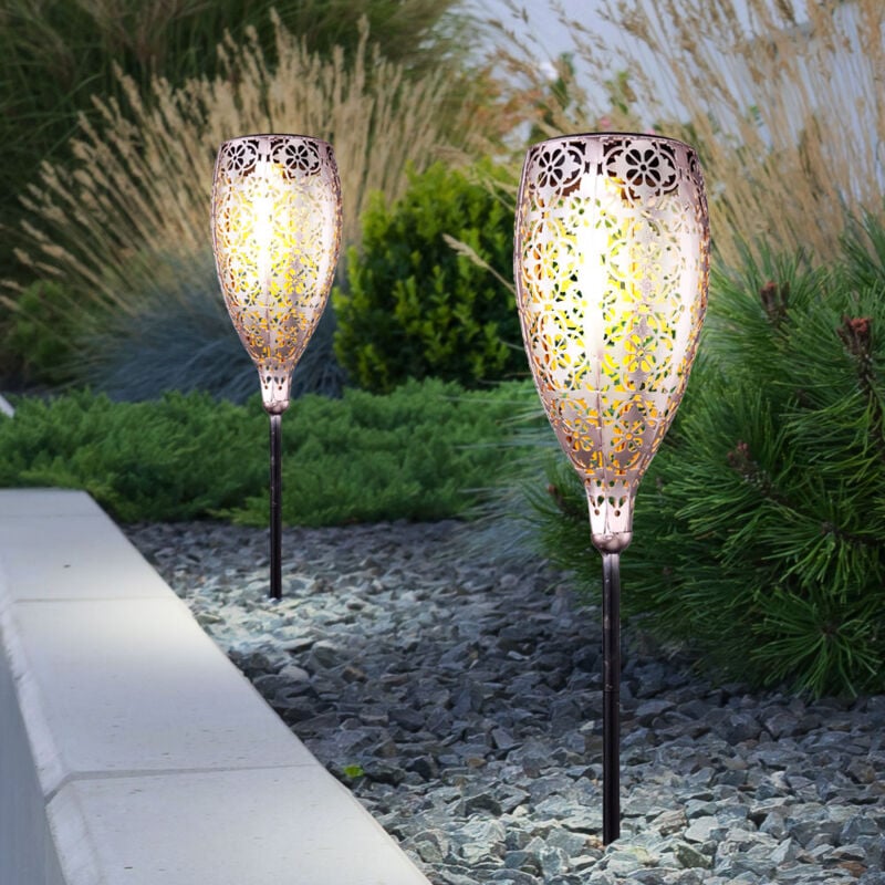 Lot de 2 lampes solaires enfichables d'extérieur à led pour cour, décoration de piquet de sol, lampes de patio or