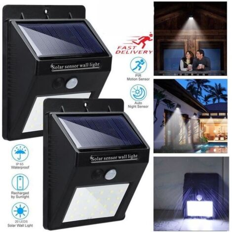 2X Lampe Solaire Extérieur Jardin, 20 LED éclairage Solaire Extérieur avec Détecteur de Mouvement étanche sans Fil 3 Modes Intellige