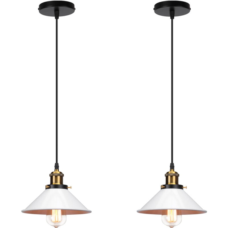 (2X) Lampes À Suspension Rétro Plafonnier Industriel Lustre Vintage 220MM E27 (Blanc) Abat-Jour En Métal Pour Loft Restaurant Café Bar