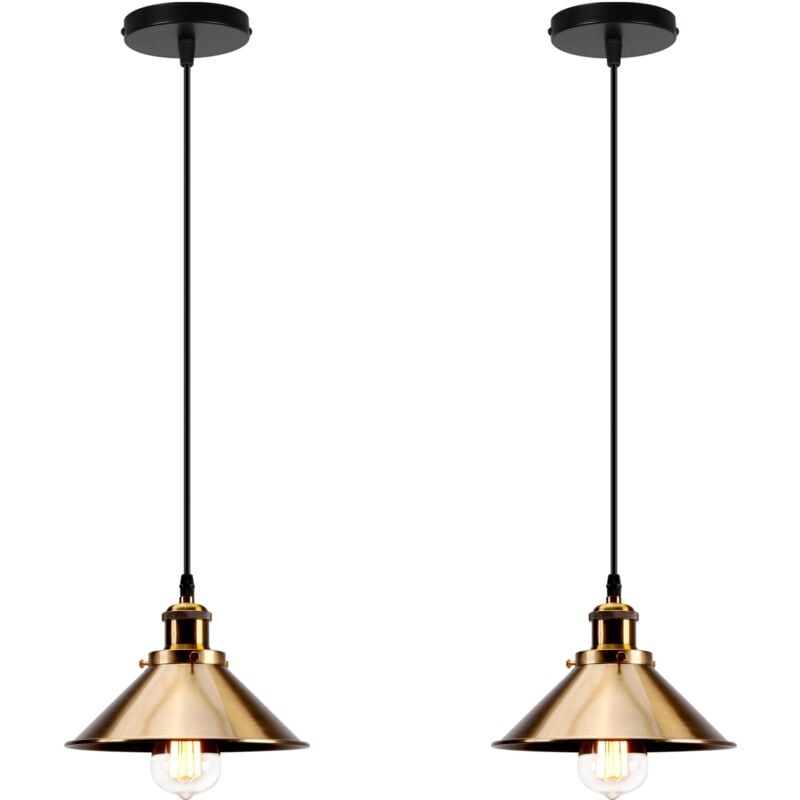 Norcks - 2X Lampes à Suspension Rétro Vintage Lustre 220MM E27 (Or) Plafonnier Industriel Abat-Jour En Métal Pour Loft Restaurant Café Bar