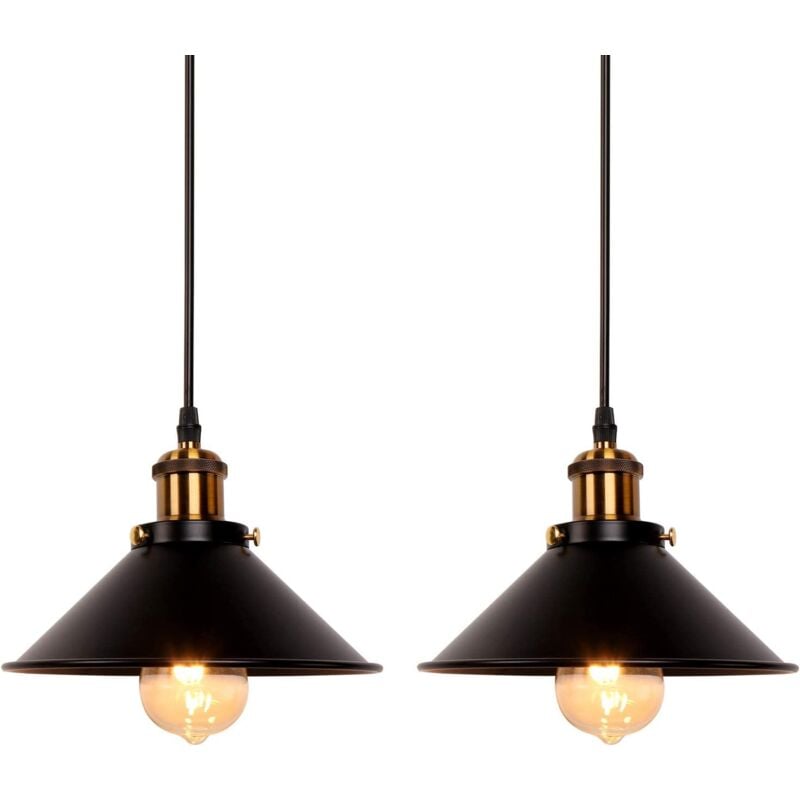 Norcks - 2X Lampes à Suspension Rétro Vintage Lustre 260MM E27 (Noir) Plafonnier Industriel Abat-Jour En Métal Pour Loft Restaurant Café Bar