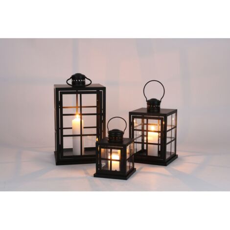 2x Laterne 3er Set, in schwarz aus Metall, als Dekoration für Innen oder als Kerzenhalter für Windlichter, moderne Gartenleuchten, Lampen für Draußen