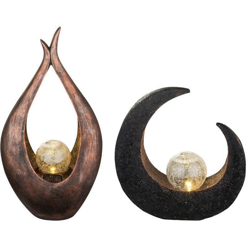 2x led lampes extérieures solaires bronze boule de verre chemin de jardin étage lune faucille stand lumières noir brun