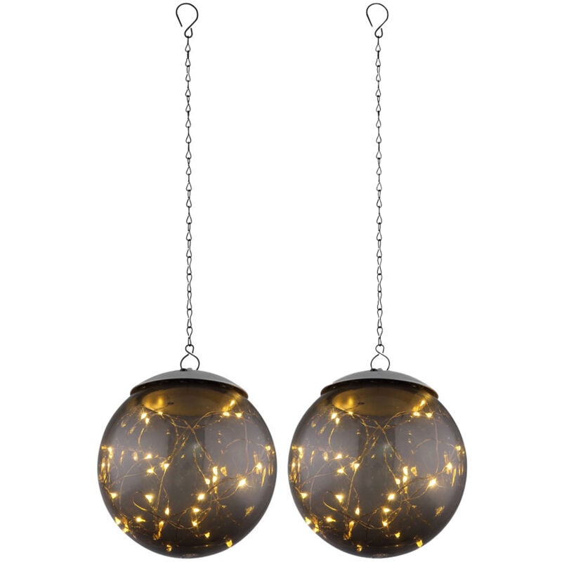 2x led lampes suspendues solaires fumée jardin extérieur lampes boule pendule guirlandes lumineuses