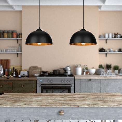 HENGDA 2x LED Pendelleuchte Pendellampe Esszimmer Lampenschirm Schwarz-gold Hängelampe