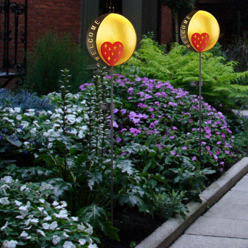 

2x LED solar área exterior lámpara de enchufe decoración de jardín patio suelo luces de pico Bienvenido