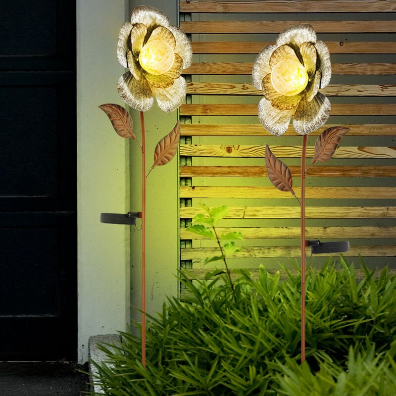 2x led plug solaire lampes fleurs décoration de jardin sol pique cour lumières argent rouille