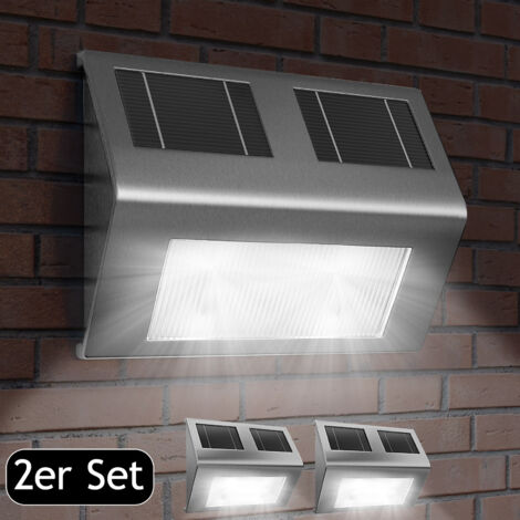 2x LED Solar Wall Lamp Stainless Steel Twilight Sensor Waterproof Garden Lamp Wall Light Outdoor