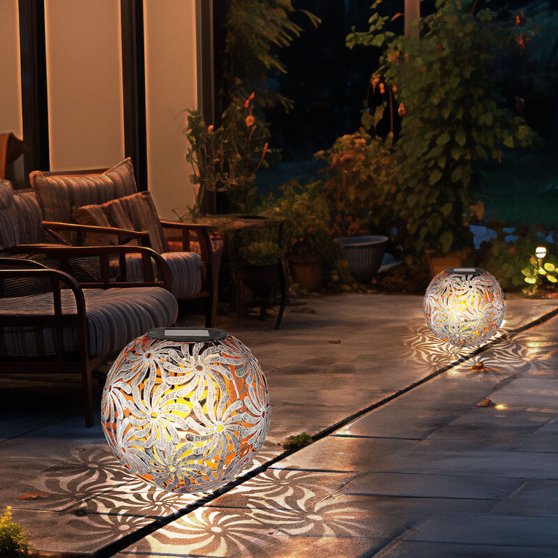 Image of 2x led solari esterni plug-in luci giardino percorso decorazione terrazza treccia palle terra picchetto lampade argento