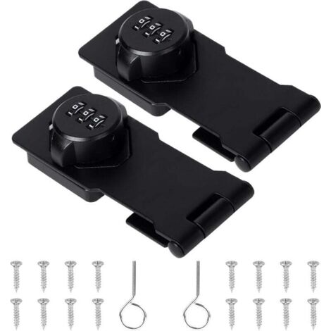 2X Loquet Porte con Serrure à Mot de Passe Cadenas et Loquets Exterieur Verrou Porte Interieure Moraillons de Verrouillage Inox Loquet Serrure Fermeture de Placard Hasp pour Tiroir Boîte Noir
