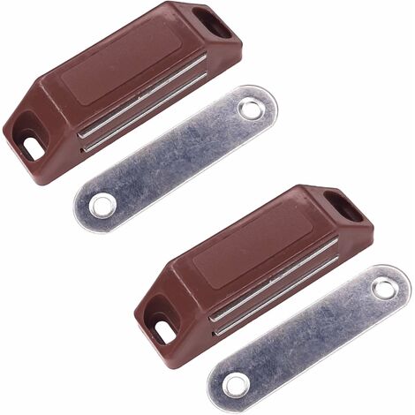 2x Loqueteau magnétique rectangulaire avec contre plaque acier Loquet Aimant Armoire Meuble Placard Frigo, marron foncé