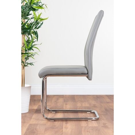 2x Lorenzo Modern Elephant Grey Faux Leather Chrome Dining Chairs - 2