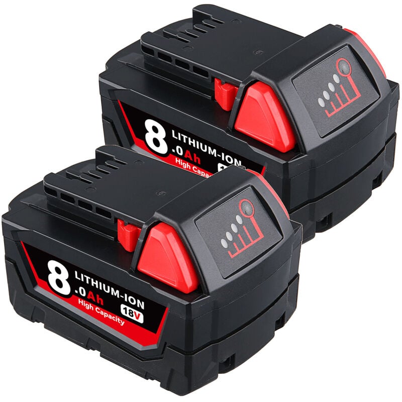 Pdstation - 2Pack 8.0Ah 18V Lithium Batterie de remplacement pour Milwaukee 18V M18 48-11-1820 48-11-1850 48-11-1860 48-11-1828 48-11-1852