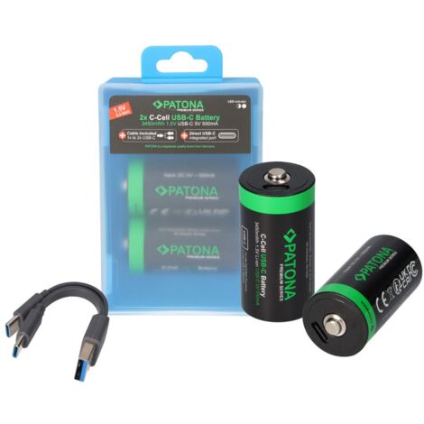 2x LR14 Baby C Premium Akkus 3,5Wh mit USB-C und Ladekabel