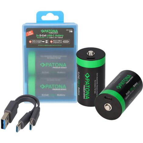 2x LR20 Mono D Premium Akkus 6,0Wh mit USB-C und Ladekabel