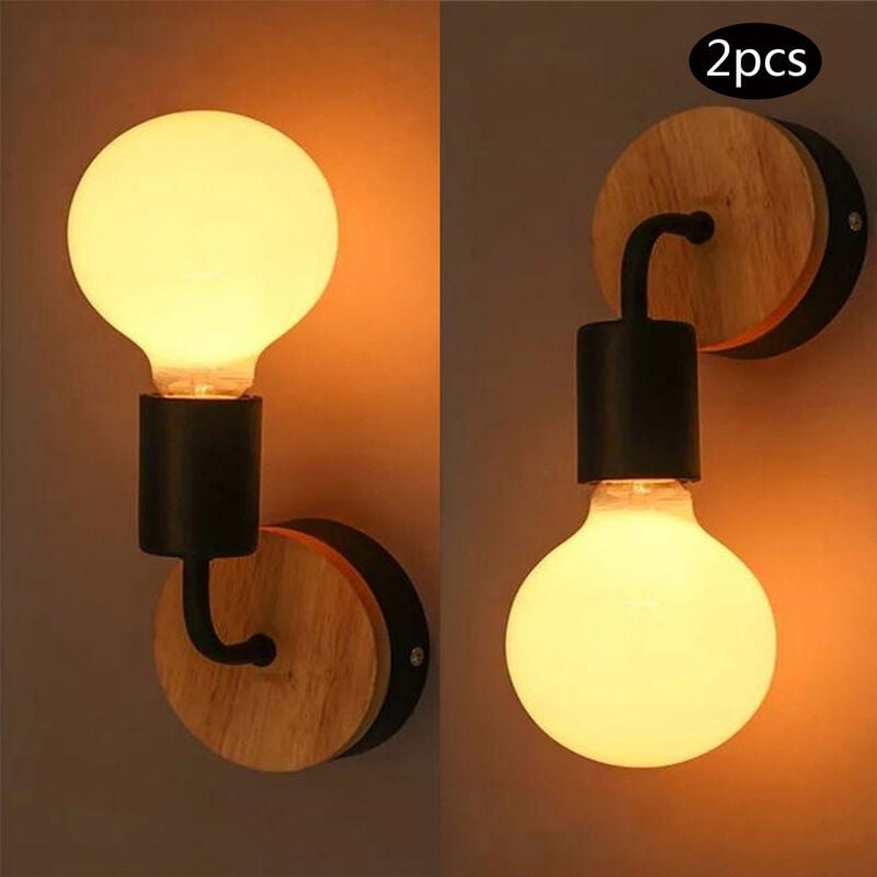 Image of 2X Luce a Muro Interno, Moderna Lampada da Parete in Legno e Metallo, Illuminazione per Camera da Letto Cucina Corridoio (Nero)