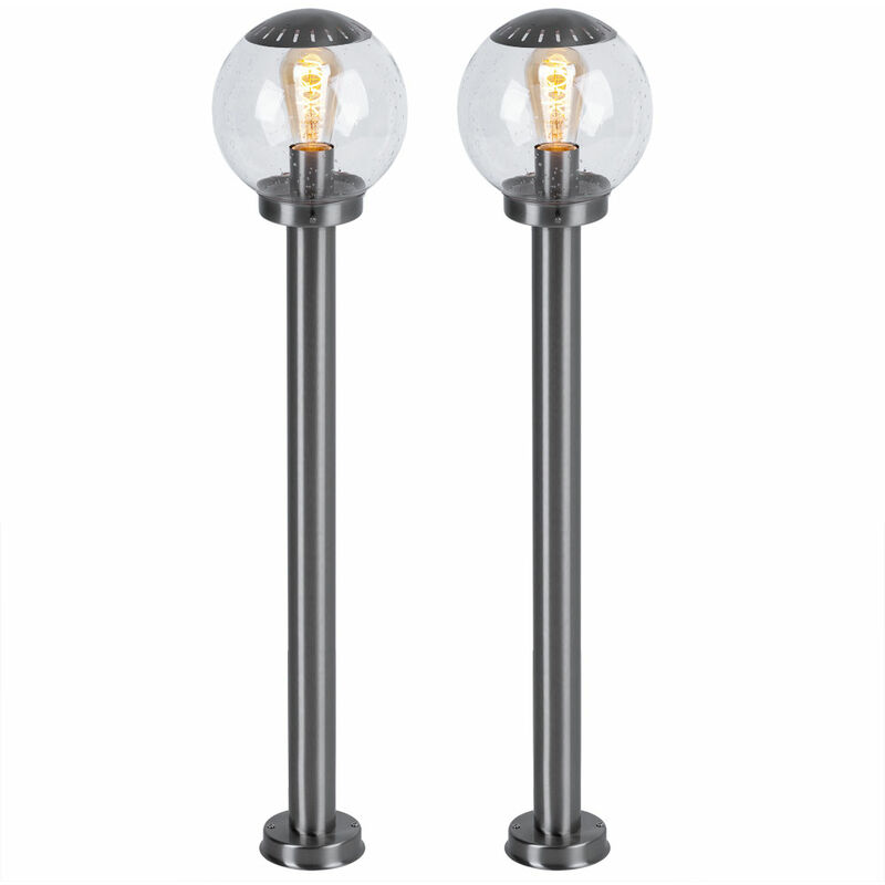 

Juego de 2 lámparas de pie para exteriores, luces de pie de bola de vidrio de acero inoxidable, senderos de jardín, iluminación de entrada de patio