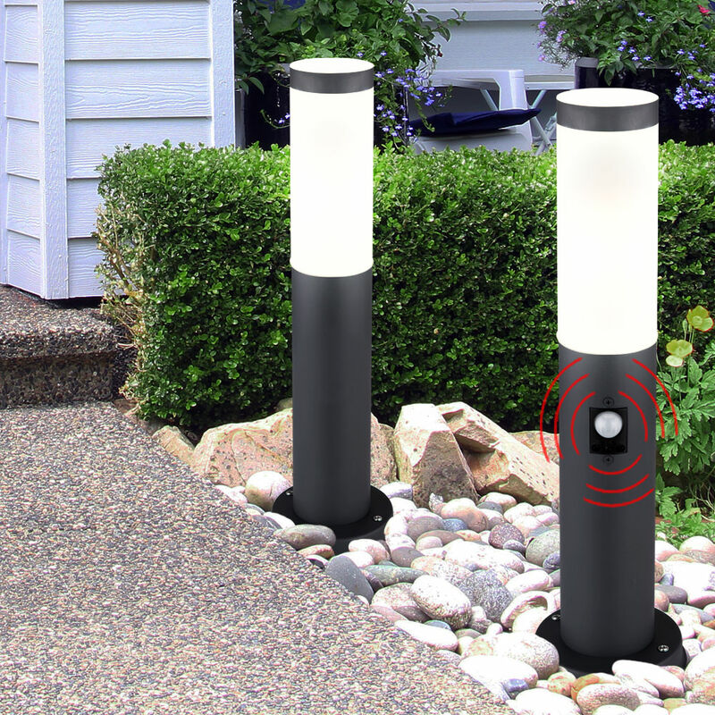 

2x luces de pie para exteriores detectores de movimiento camino de jardín lámparas de base de terraza de acero inoxidable ANTRACITA