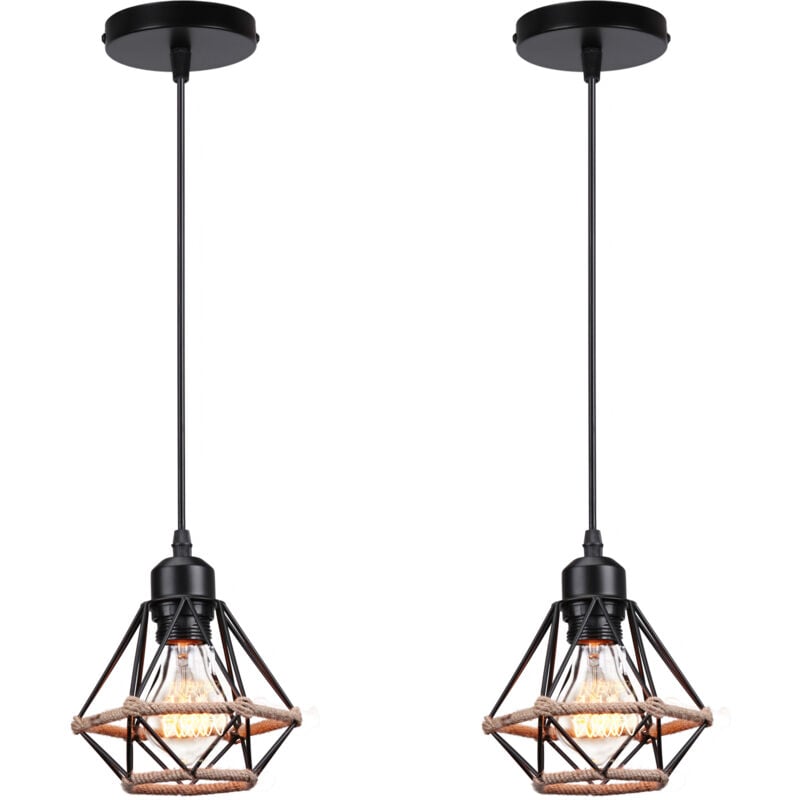 Norcks - 2X) Lustre D'Intérieur Moderne E27 Suspension Luminaire Rétro Lampe à Suspension Vintage, Pour Couloir Bureau Chambre à Coucher Noir