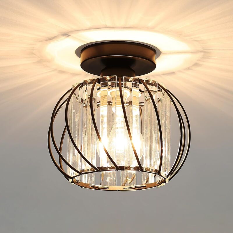 Plafonnier Moderne en Cristal LED Lustre Luminaires , Lampe de Plafond E27 pour Cuisine Couloir Salles à Manger Salons Bar (Noir) - 1 pack