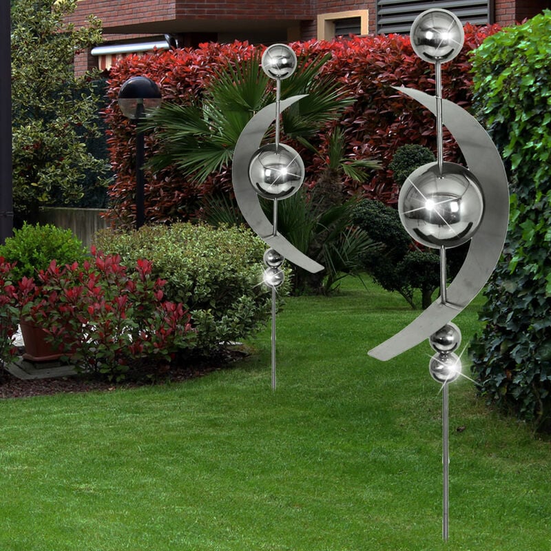 Etc-shop - 2x luxe espace extérieur sol spike décoration de jardin en acier inoxydable fleur betterave bouchon balle