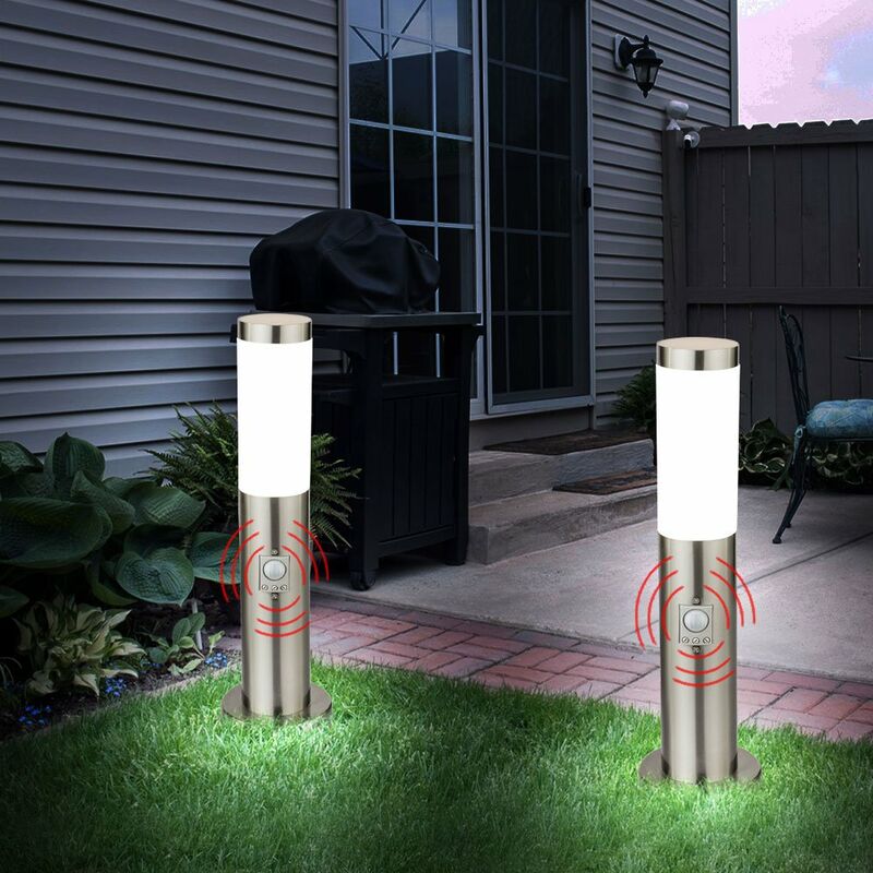 Etc-shop - 2x LED Außen Bereich Steh Lampen Garten Strahler Bewegunsgmelder Edelstahl Lampe