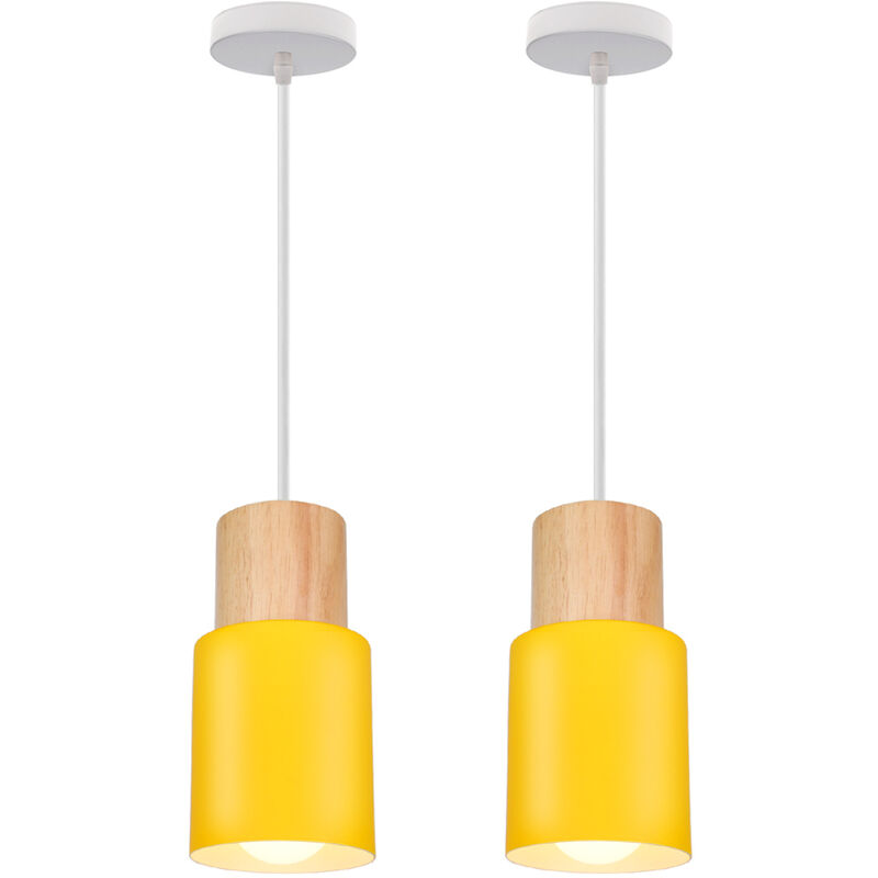 

2X-Luz Colgante Moderna Colgante de Luz Minimalista Lámpara de Techo Retro Luz de Techo de Madera Lámpara Colgante Vintage Amarillo