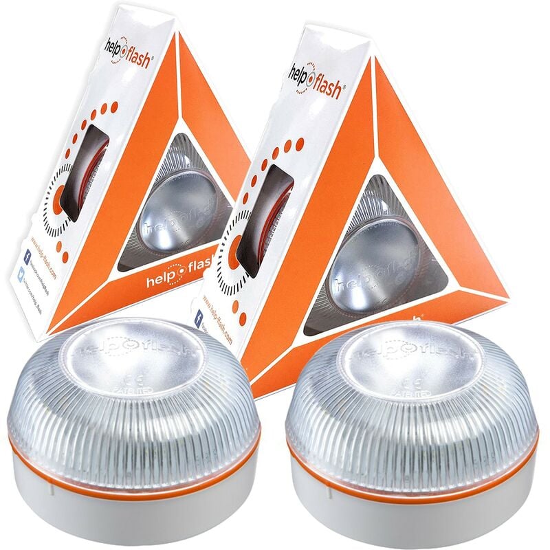 

2x HELP FLASH - luz de emergencia AUTÓNOMA, señal v16 de preseñalización de peligro y linterna, homologada, normativa DGT, V16, con base imantada,