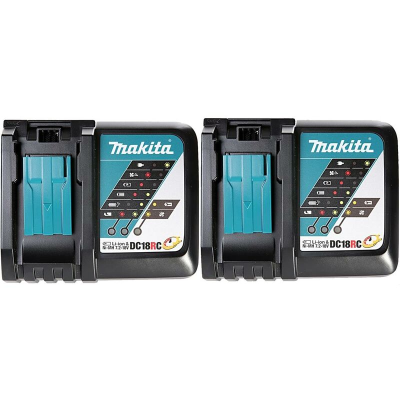 2x Makita DC18RC 18v 22min Intelligent FAST Lithium Battery Charger Black