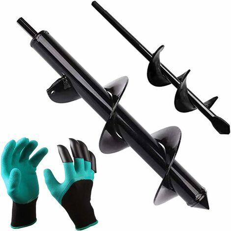 2X Mèche Jardin tarière, Gants Outil de Jardinage pour Faire Trou Planter des Arbres, arbustes, Culture Profonde Fleurs Bulbes Miniatures, Ø 80+ Ø 40 mm