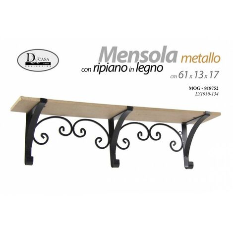 2x Mensola in metallo con piano in legno cm 61 x 13 x 17 h