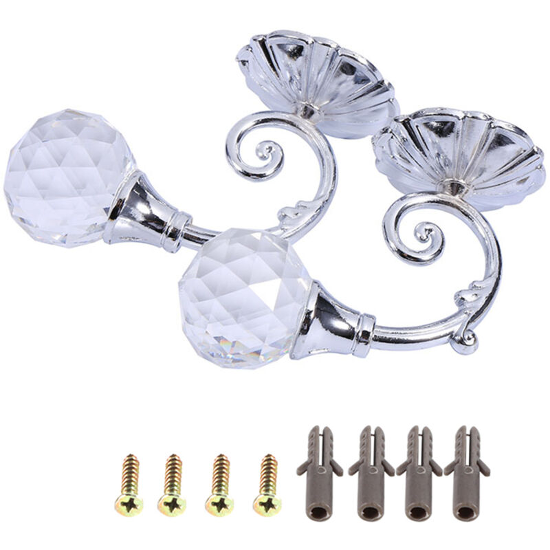 2x métal cristal verre rideau retenue mur fenêtre draperie embrasse crochets porte-cintre argent
