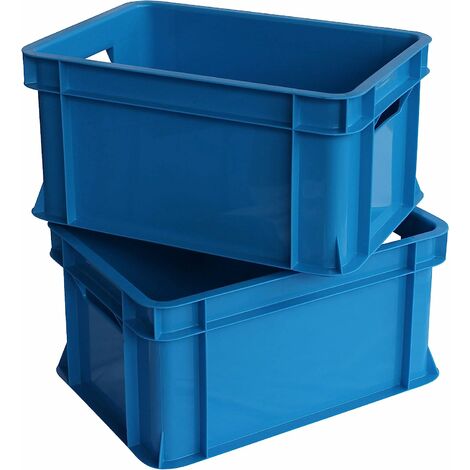 2x Mini caisse rangement plastique Bleu ARTECSIS / 11L - 35x24x18cm / Bac plastique - Rangement Bureau Buanderie Cuisine - Bleu