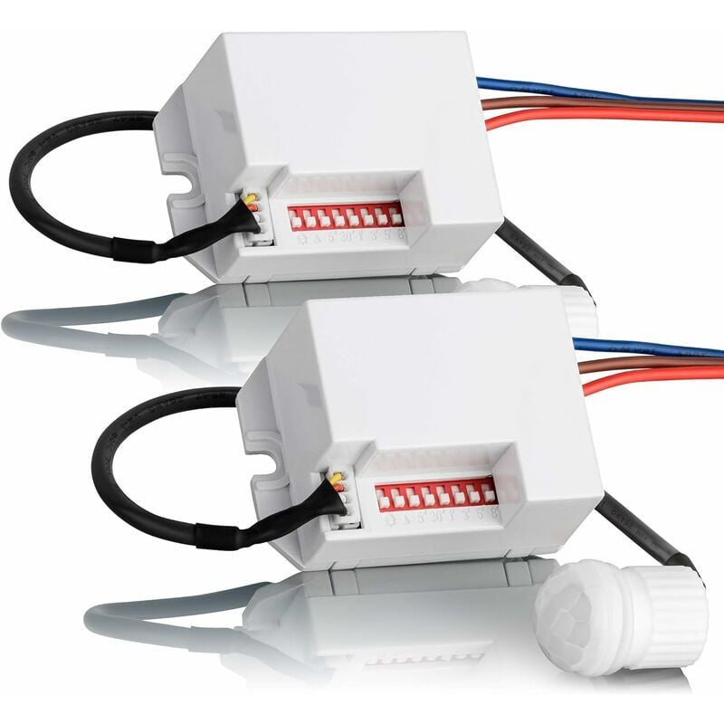 2x Mini Détecteur de Mouvement Interieur, Encastré, Montage au Plafond, programmable, Capteur Infrarouge, Portée 8m/360°, LED adapté