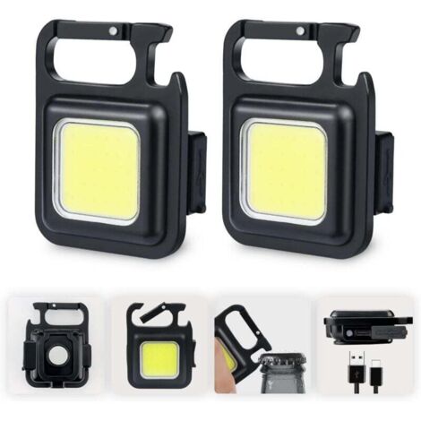 2x Mini LED Travail Lampes d'inspection Rechargeable 500 Lumens Magnétique Lampe de travail Portable Petites Porte-clés Lampes de Poche étanches pour la Réparation de Camping Éclairage de Secours [Cla