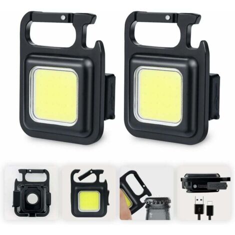 2x Mini LED Work Lights, Rechargeable Inspection Lamps, 500 Lumens, Magnetic, Portable Work Light, Small Keychain Waterproof Flashlights for Camping Repair, Emergency Lighting [Clear]