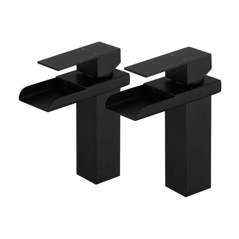 Ubeegol - 2X Mitigeur de lavabo Cascade Robinet de Salle Bain Noir Robinet Lavabo en Laiton Robinetterie Chaude et Froide Réglable Design Elégant