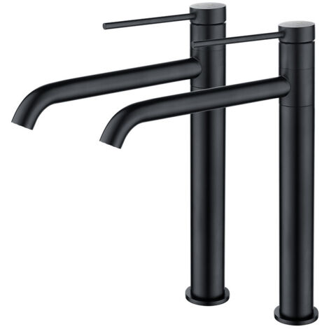 2x Mitigeur de Lavabo Noir Haut Bec en Inox SUS304 Robinet Salle de Bain Pivotant 360° Robinetterie Design Moderne pour Vasque