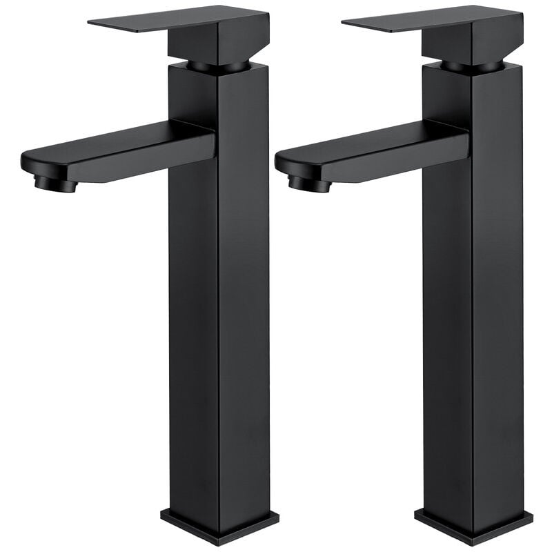 Homelody - 2X Robinet Salle Bain Noir Robinet de Lavabo Haut Mitigeur lavabo avec Poignée Carrée Robinetterie Lave Mains Démontable Mélangeur l'Eau