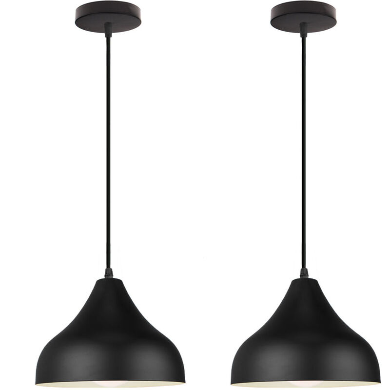 2X Modern Pendant Lamp Retro Hanging Lamp Metal Lamp Shade Nordic Ceiling Light for Living Room, Dining Room, Kitchen, Bedroom (Black)