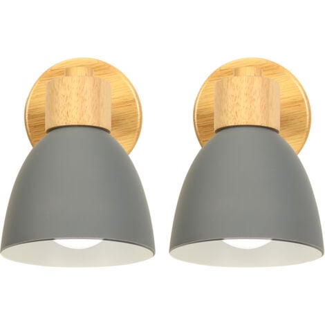 2X Modern Wall Light Wood Nordic Wall Sconce Grey Retro Vintage Wall Lights For Indoor Bedroom Cafe Bar Living Room