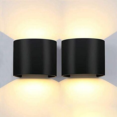 2x Moderne Applique Murale Interieur 12W Blanc Chaud Lampe Up Down pour Salon Chambre Couloir Chemin (Noir)