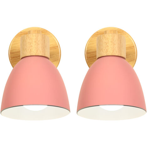 2X Moderne Wandlampe Holz Nordic Wandleuchte Rosa Retro Vintage Wandlampe für Indoor Schlafzimmer Café Bar Wohnzimmer