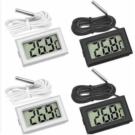 (2x Negro 2x Blanco, 46x28x15mm) Mini termómetro digital LCD de temperatura con sensor de sonda de temperatura