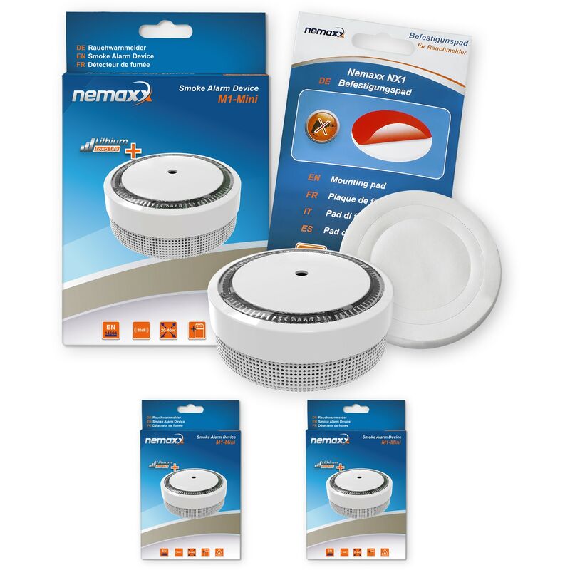 

2x Nemaxx Detector de humo M1-Mini sensibilidad ftoeléctrica - con batería de litio tipo DC3V - conforme la norma DIN EN14604 & Vds - blanco + NX1