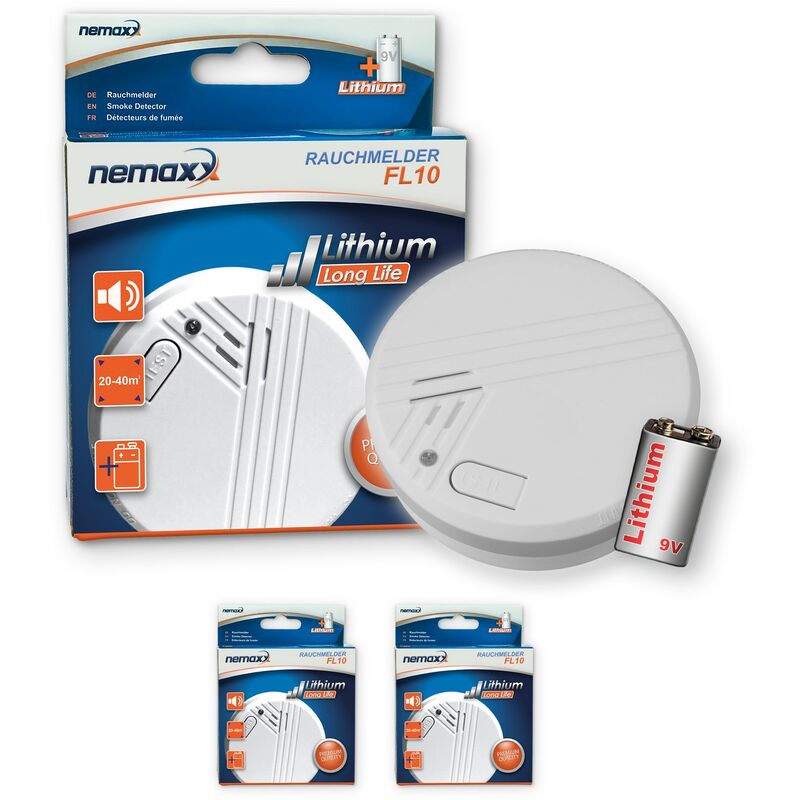 

Nemaxx - 2x FL10 detector de humo con batería de litio de 10 años , Alarma de seguridad contra incendios - de acuerdo a la norma DIN EN 14604