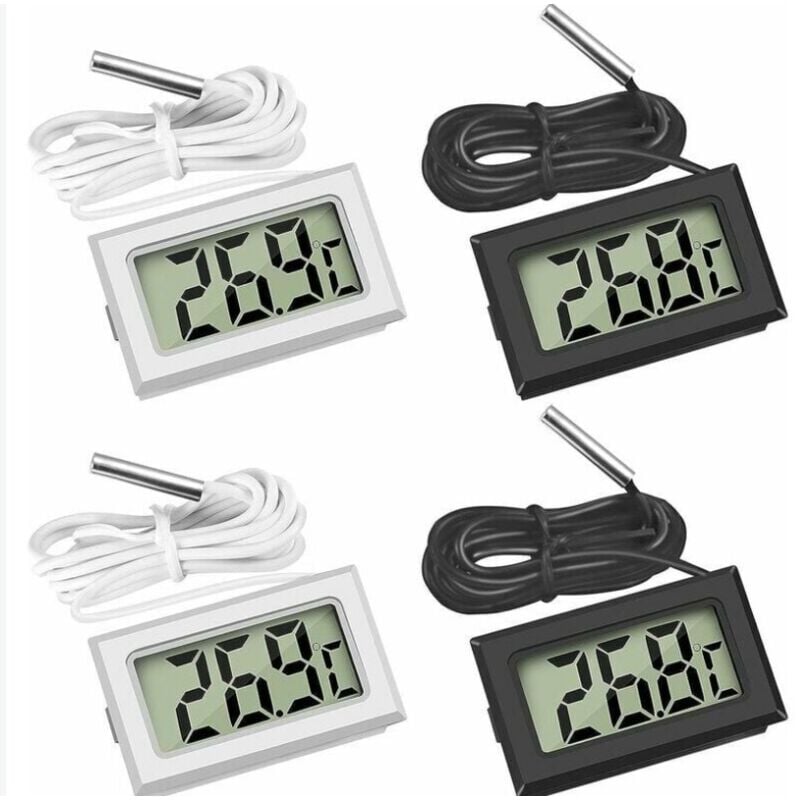 2X Noir 2X Blanc,46x28x15mm)Mini Digital lcd Thermomètre Température avec Sonde de Température Capteur Testeur