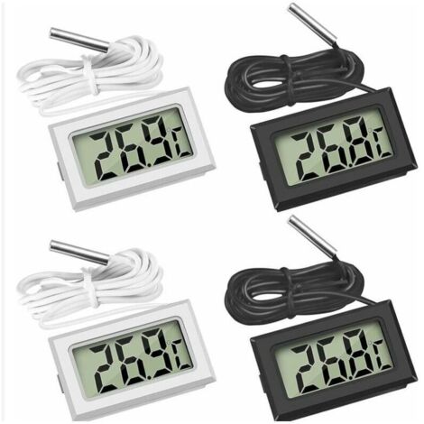 (2X Noir 2X Blanc,46x28x15mm)Mini Digital LCD Thermomètre Température avec Sonde de Température Capteur Testeur