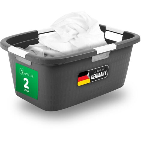 2x Novaliv Wäschekorb  2 Stück Wäschewanne mit Deckel und vier Griffen 40L Anthrazit